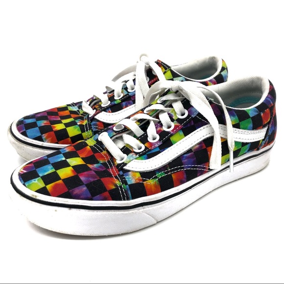 Vans Shoes - VANS Old Skool Black Rainbow Checkerboard Skate Shoes Sneakers Women’s Size 7.5
